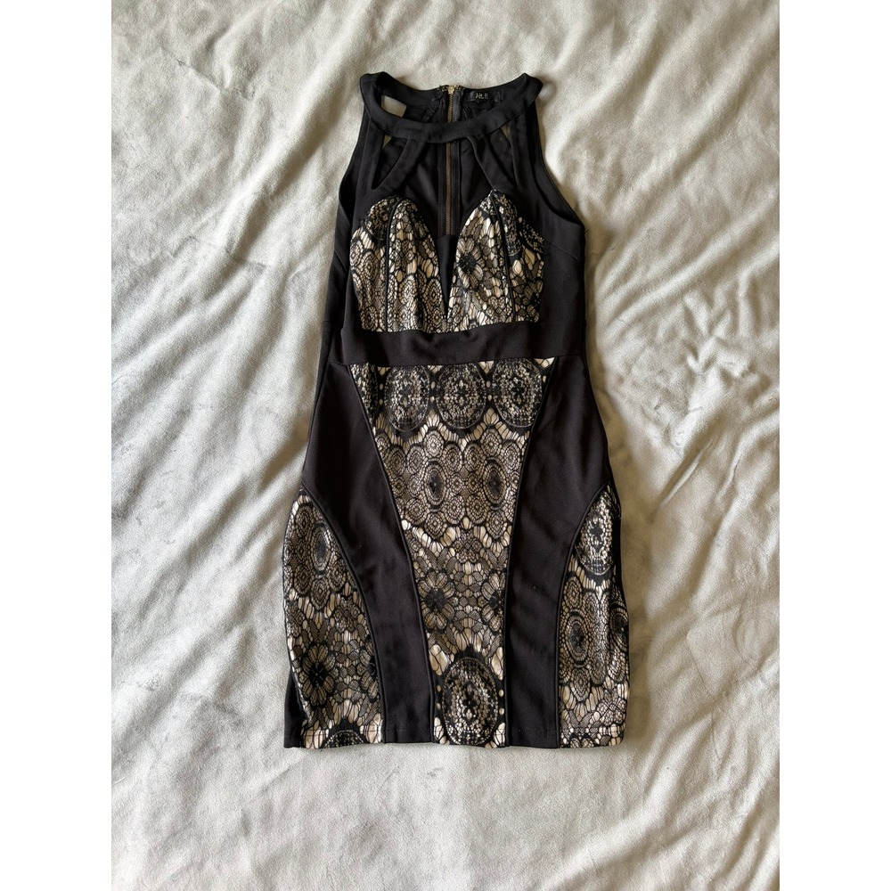 Alt B Black Lace Cutout Halter Bodycon Mini Dress Small Night Out Party Zipper